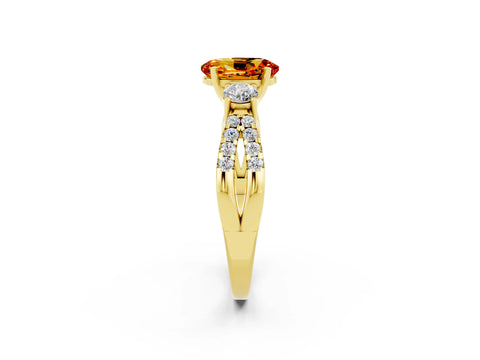 Yellow gold Oval Cut Citrine Three-Stone Ring with Pavé Split Shank and Four-Prong Setting_14