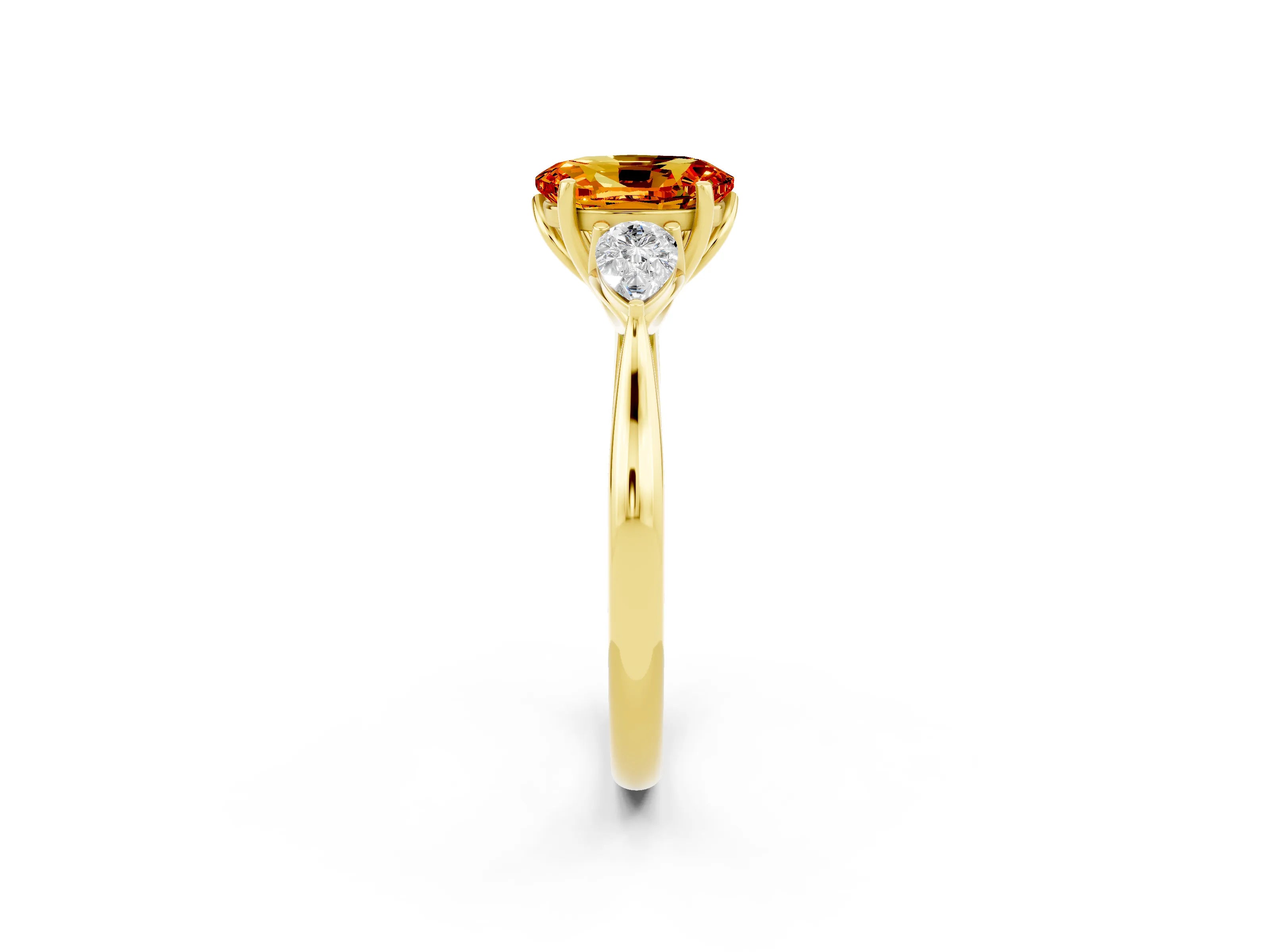 Yellow gold Oval Cut Citrine Three-Stone Ring with Pear Side Stones and Four-Prong Setting_14