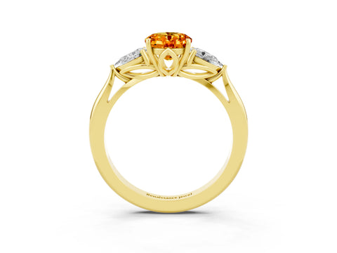 Yellow gold Oval Cut Citrine Three-Stone Ring with Pear Side Stones and Four-Prong Setting_15