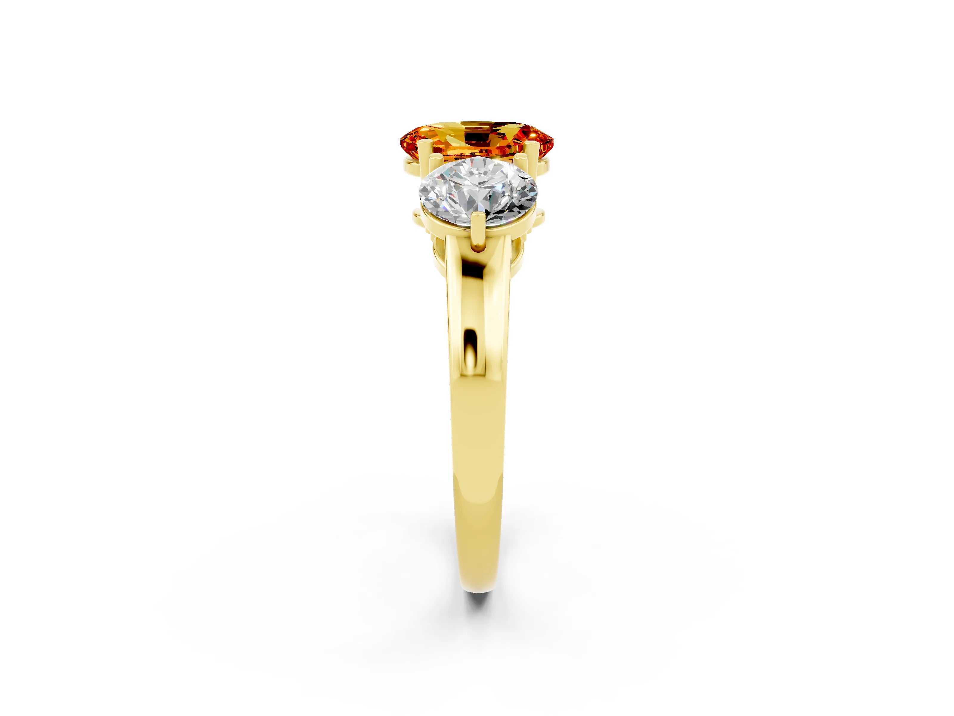 Yellow gold Oval Cut Citrine Three-Stone Ring with Prong Setting and Classic Band_2