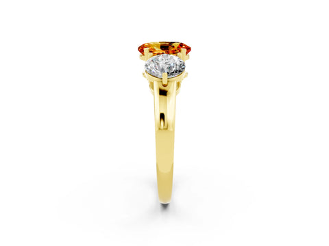 Yellow gold Oval Cut Citrine Three-Stone Ring with Prong Setting and Classic Band_2