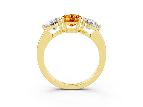 Yellow gold Oval Cut Citrine Three-Stone Ring with Prong Setting and Classic Band_3
