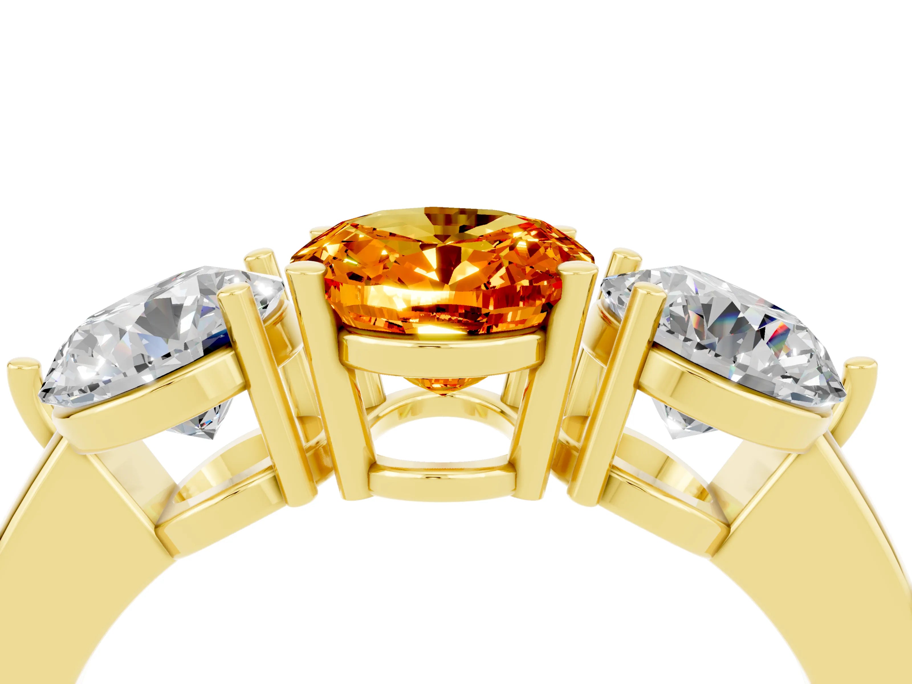 Yellow gold Oval Cut Citrine Three-Stone Ring with Prong Setting and Classic Band_4