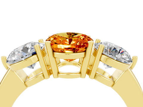 Yellow gold Oval Cut Citrine Three-Stone Ring with Prong Setting and Classic Band_4