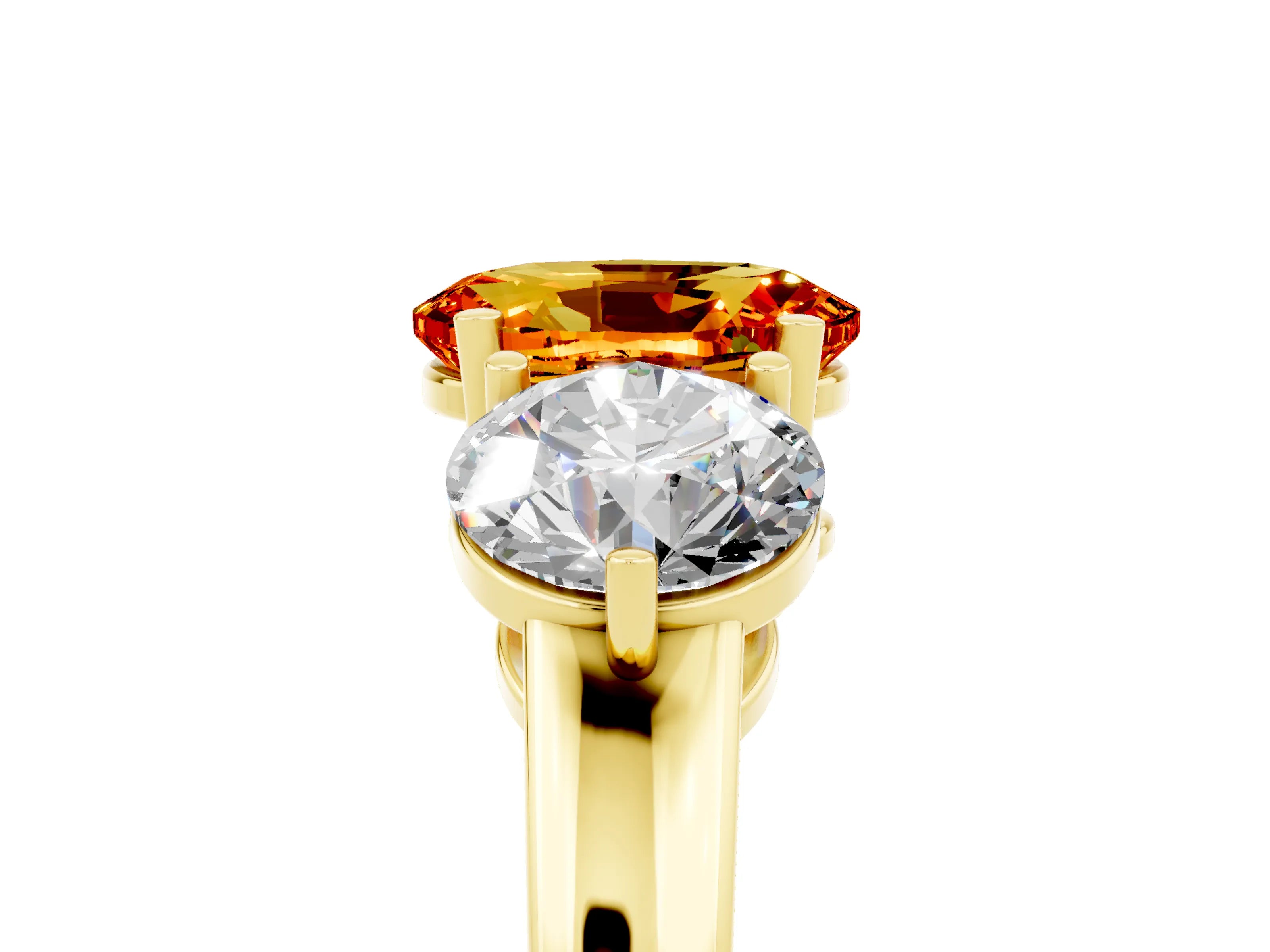 Yellow gold Oval Cut Citrine Three-Stone Ring with Prong Setting and Classic Band_5