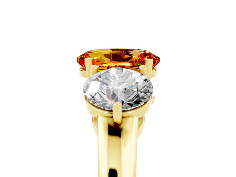Yellow gold Oval Cut Citrine Three-Stone Ring with Prong Setting and Classic Band_5