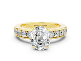Yellow gold Oval Cut Cut Channel Set Diamond Engagement Ring with Four-Prong Setting
