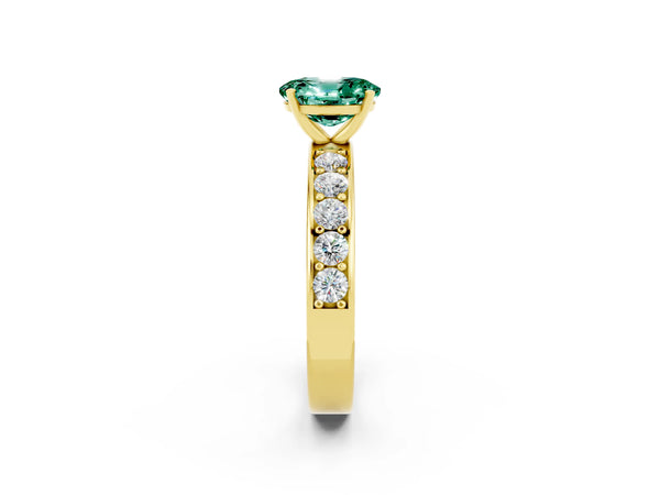 Yellow gold Oval Cut Green Sapphire Engagement Ring with Channel Set Round  Band and Prong Setting
