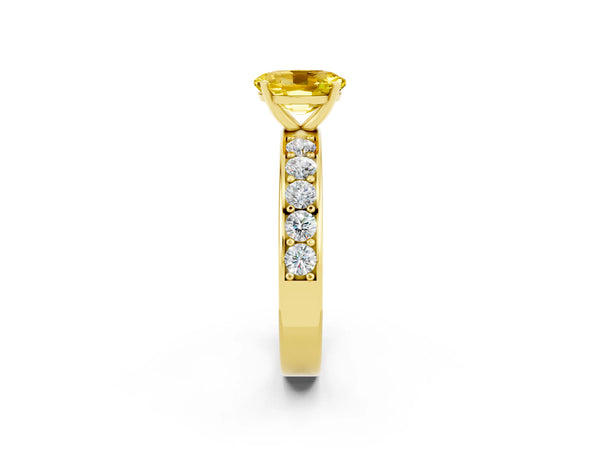 Yellow gold Oval Cut Yellow Sapphire Engagement Ring with Channel Set Round  Band and Prong Setting