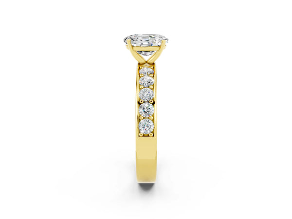 Yellow gold Oval Cut Moissanite Engagement Ring with Channel Set Round  Band and Prong Setting