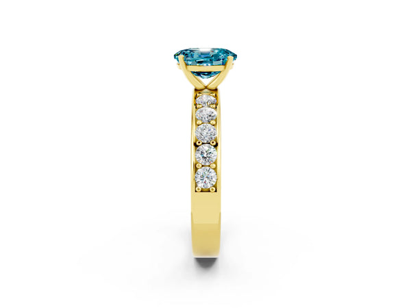 Yellow gold Oval Cut Blue Topaz Engagement Ring with Channel Set Round  Band and Prong Setting