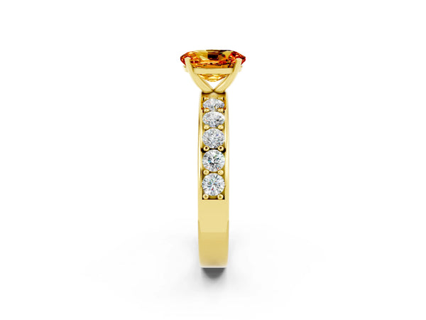 Yellow gold Oval Cut Citrine Engagement Ring with Channel Set Round  Band and Prong Setting