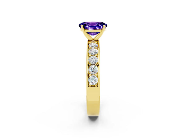 Yellow gold Oval Cut Tanzanite Engagement Ring with Channel Set Round  Band and Prong Setting