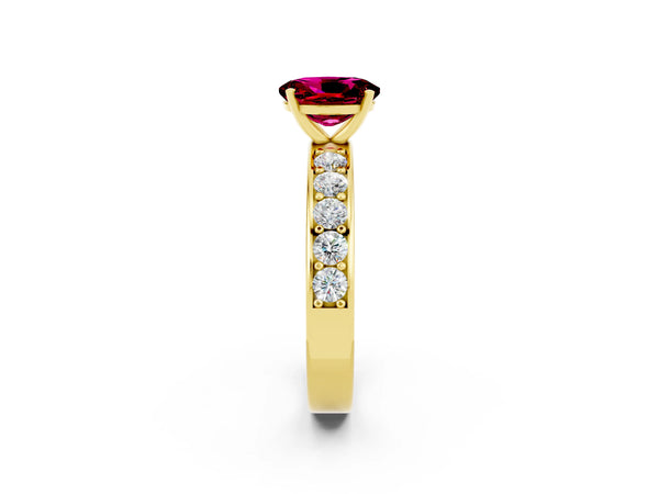 Yellow gold Oval Cut Garnet Engagement Ring with Channel Set Round  Band and Prong Setting