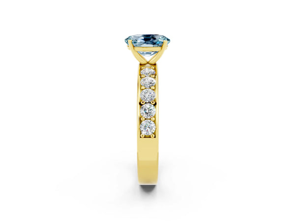 Yellow gold Oval Cut Aquamarine Engagement Ring with Channel Set Round  Band and Prong Setting