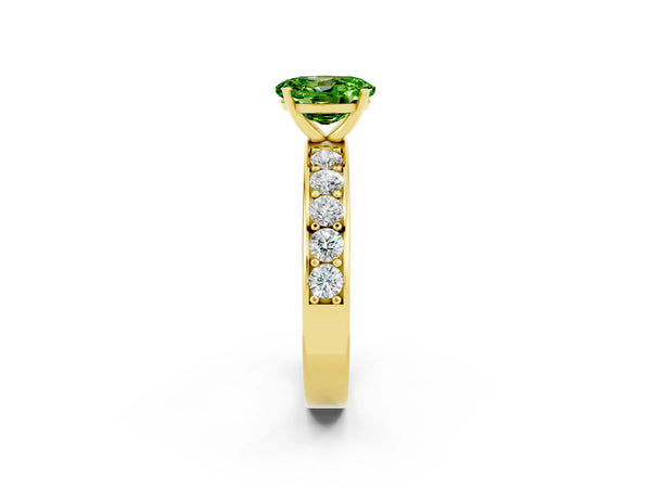 Yellow gold Oval Cut Peridot Engagement Ring with Channel Set Round  Band and Prong Setting