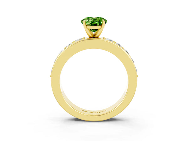Yellow gold Oval Cut Peridot Engagement Ring with Channel Set Round  Band and Prong Setting