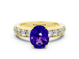 Yellow gold Oval Cut Cut Channel Set Diamond Engagement Ring with Four-Prong Setting