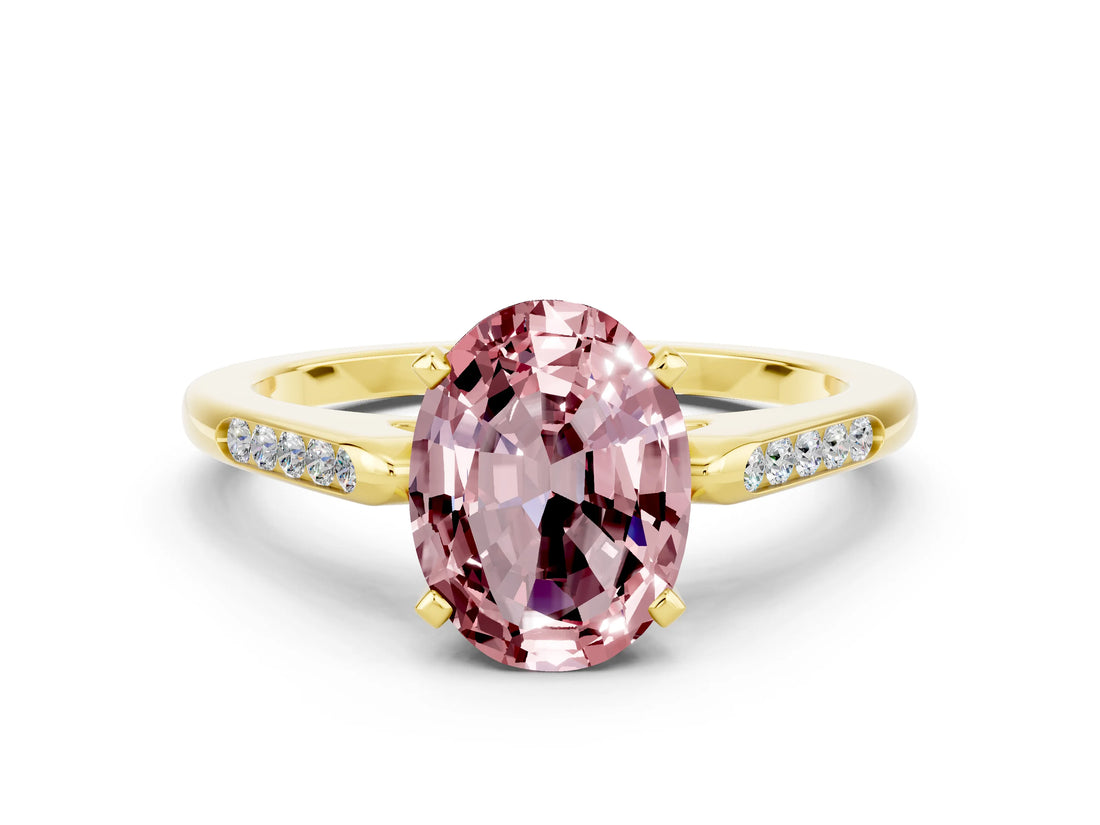 Yellow gold Oval Cut Cut Channel Set Solitaire Engagement Ring with Four-Prong Setting