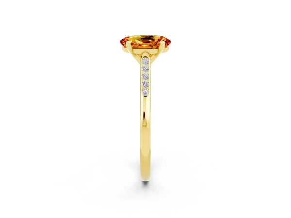 Yellow gold Oval Cut Citrine Solitaire Ring with Channel Set Round Band and Prong Setting