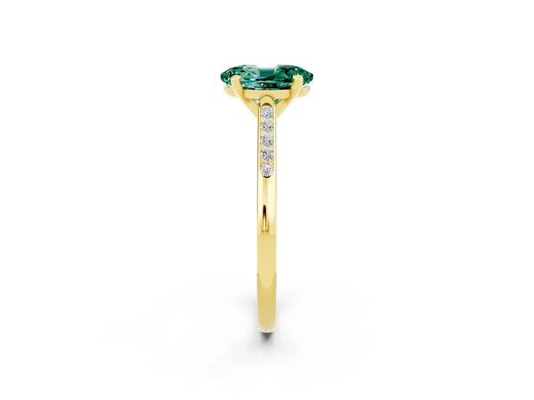 Yellow gold Oval Cut Green Sapphire Solitaire Ring with Channel Set Round Band and Prong Setting