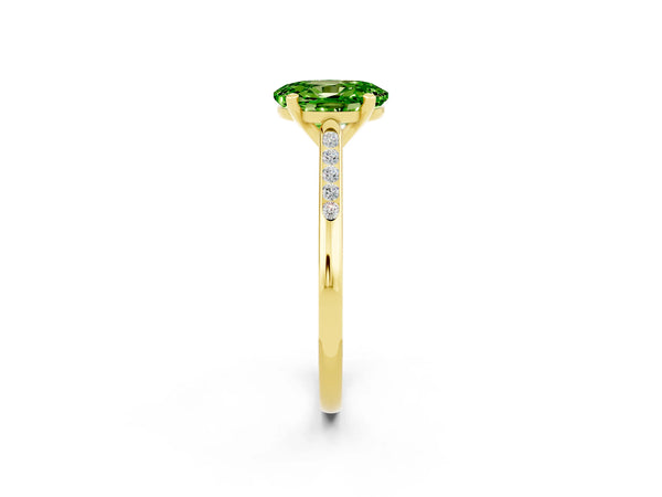 Yellow gold Oval Cut Peridot Solitaire Ring with Channel Set Round Band and Prong Setting