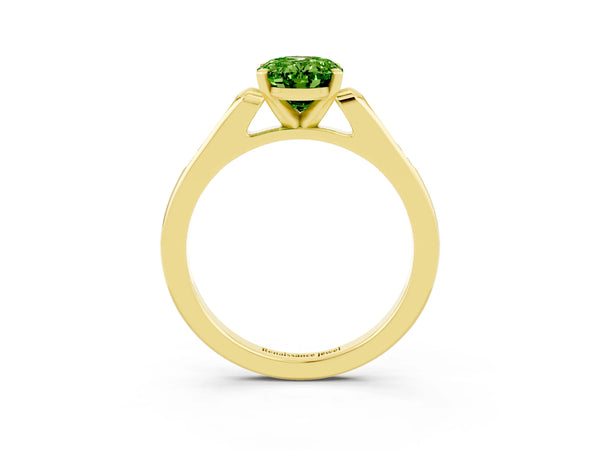 Yellow gold Oval Cut Peridot Solitaire Ring with Channel Set Round Band and Prong Setting