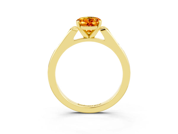 Yellow gold Oval Cut Citrine Solitaire Ring with Channel Set Round Band and Prong Setting
