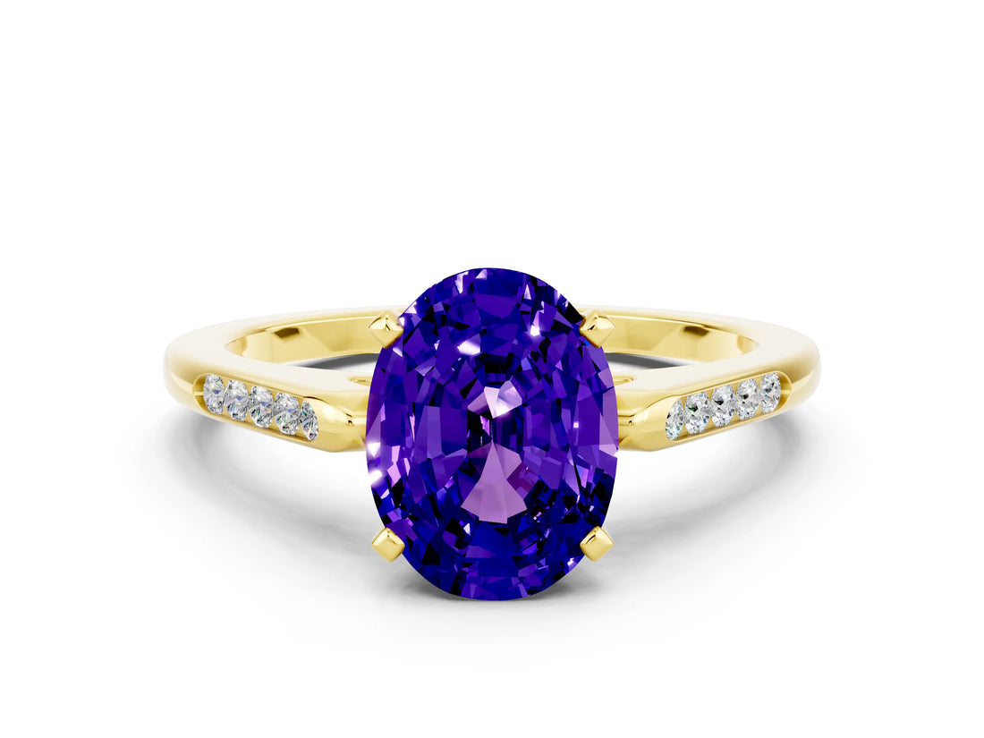Yellow gold Oval Cut Cut Channel Set Solitaire Engagement Ring with Four-Prong Setting