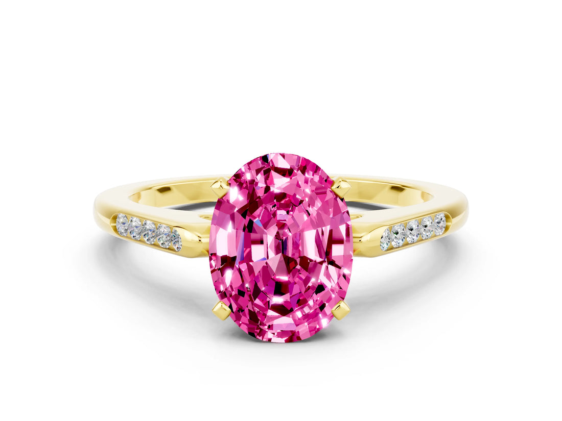 Yellow gold Oval Cut Cut Channel Set Solitaire Engagement Ring with Four-Prong Setting