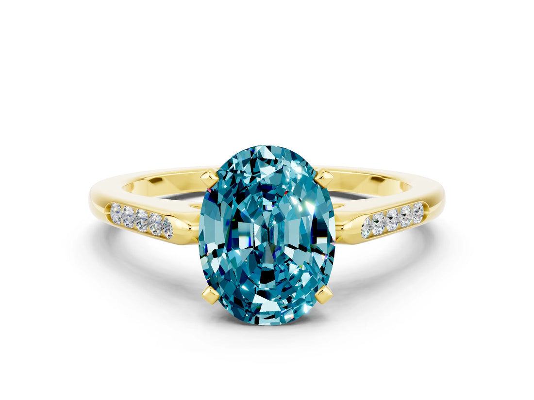 Yellow gold Oval Cut Cut Channel Set Solitaire Engagement Ring with Four-Prong Setting