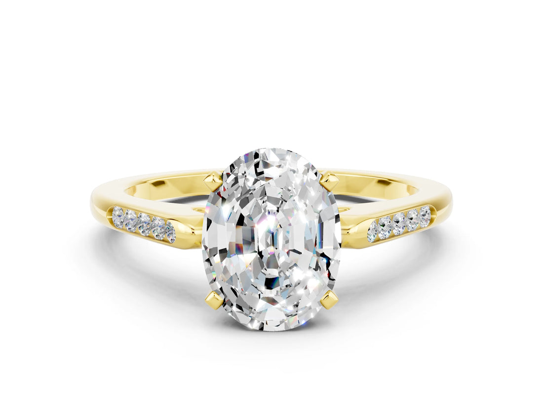 Yellow gold Oval Cut Cut Channel Set Solitaire Engagement Ring with Four-Prong Setting
