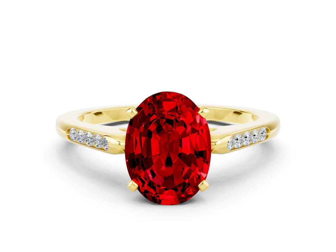 Yellow gold Oval Cut Cut Channel Set Solitaire Engagement Ring with Four-Prong Setting