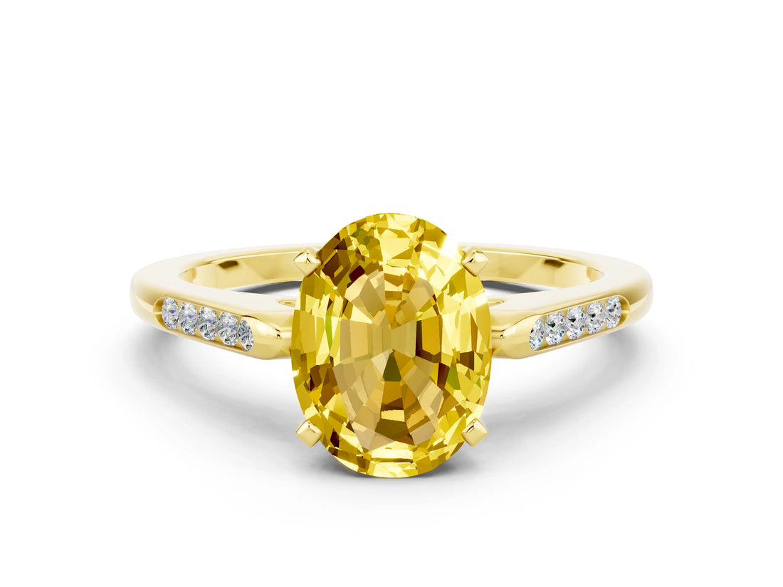 Yellow gold Oval Cut Cut Channel Set Solitaire Engagement Ring with Four-Prong Setting