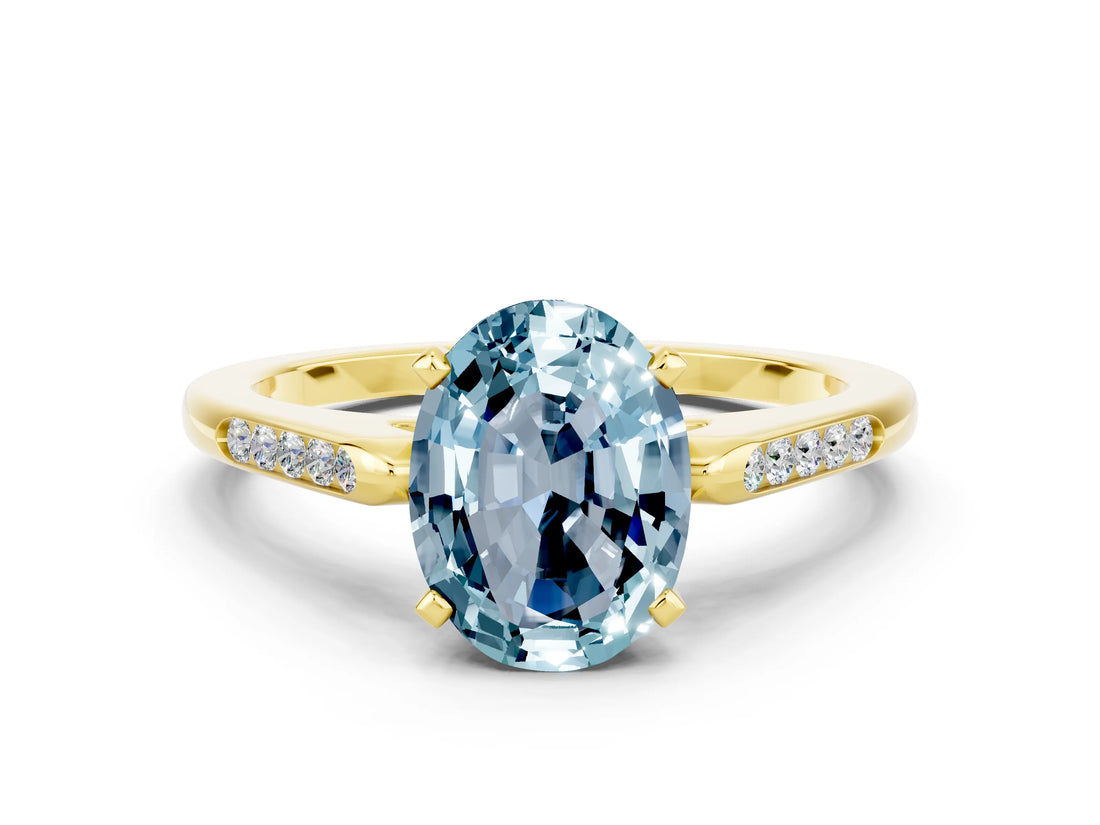Yellow gold Oval Cut Cut Channel Set Solitaire Engagement Ring with Four-Prong Setting