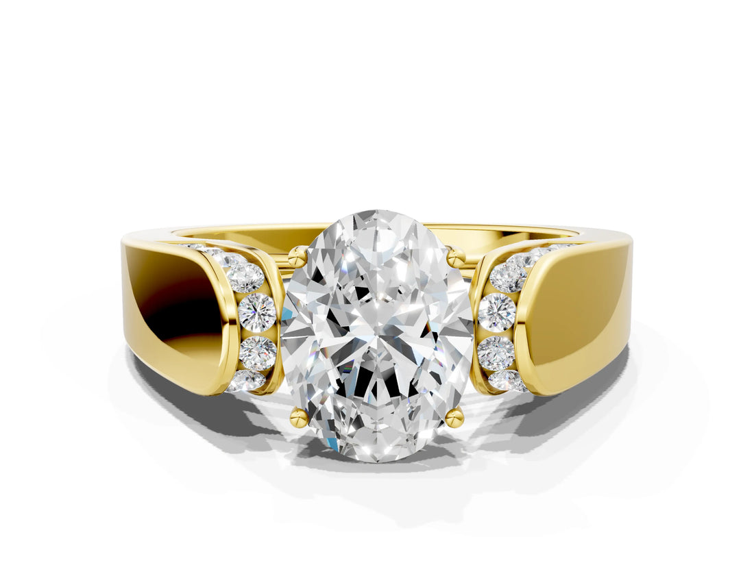 Yellow gold Oval Cut Cut Diamond Channel Set Solitaire Ring with Four-Prong Setting_3