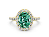 Yellow gold Oval Cut Cut Diamond Floral Halo Engagement Ring with Pavé Band and Prong Setting