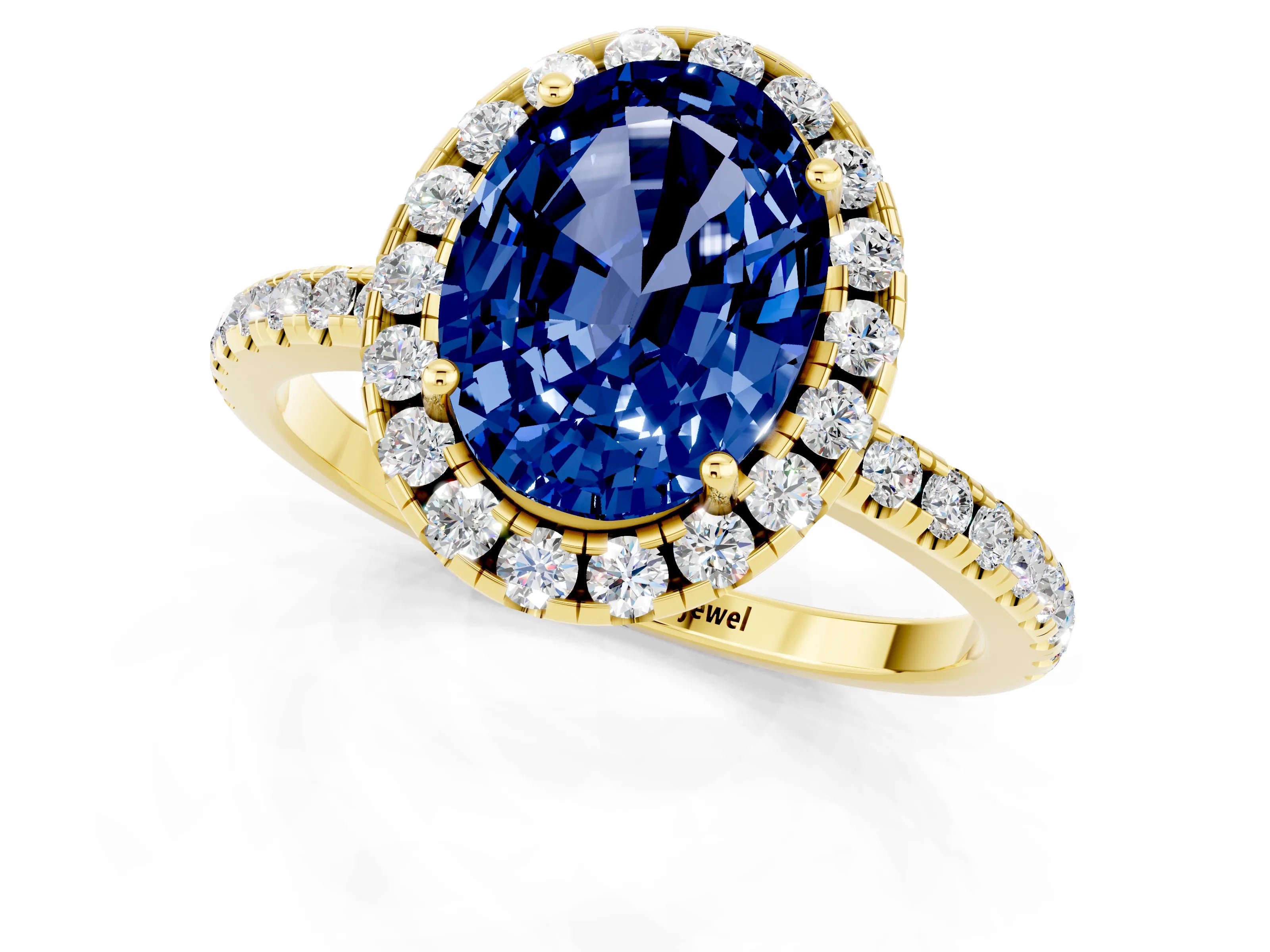 Yellow gold Oval Cut Cut Diamond Floral Halo Engagement Ring with Pavé Band and Prong Setting_1