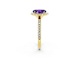 Yellow gold Oval Cut Cut Diamond Floral Halo Engagement Ring with Pavé Band and Prong Setting_2