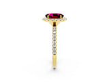 Yellow gold Oval Cut Cut Diamond Floral Halo Engagement Ring with Pavé Band and Prong Setting_2