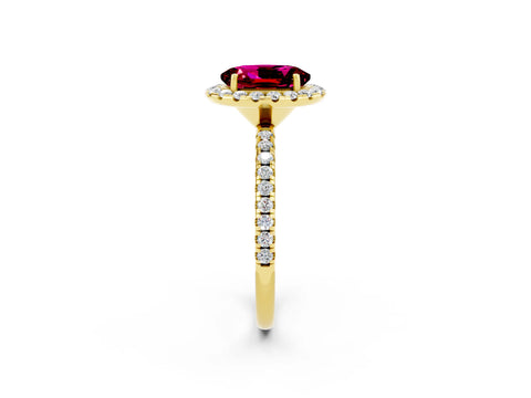 Yellow gold Oval Cut Cut Diamond Floral Halo Engagement Ring with Pavé Band and Prong Setting_2