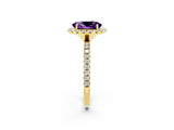 Yellow gold Oval Cut Cut Diamond Floral Halo Engagement Ring with Pavé Band and Prong Setting_2