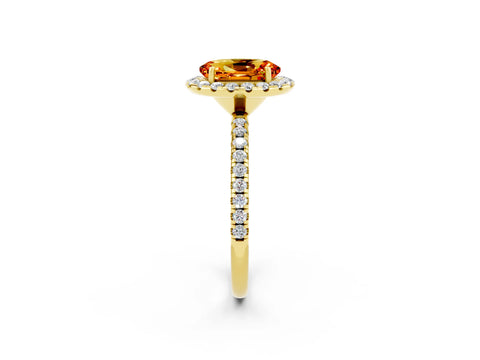 Yellow gold Oval Cut Cut Diamond Floral Halo Engagement Ring with Pavé Band and Prong Setting_2