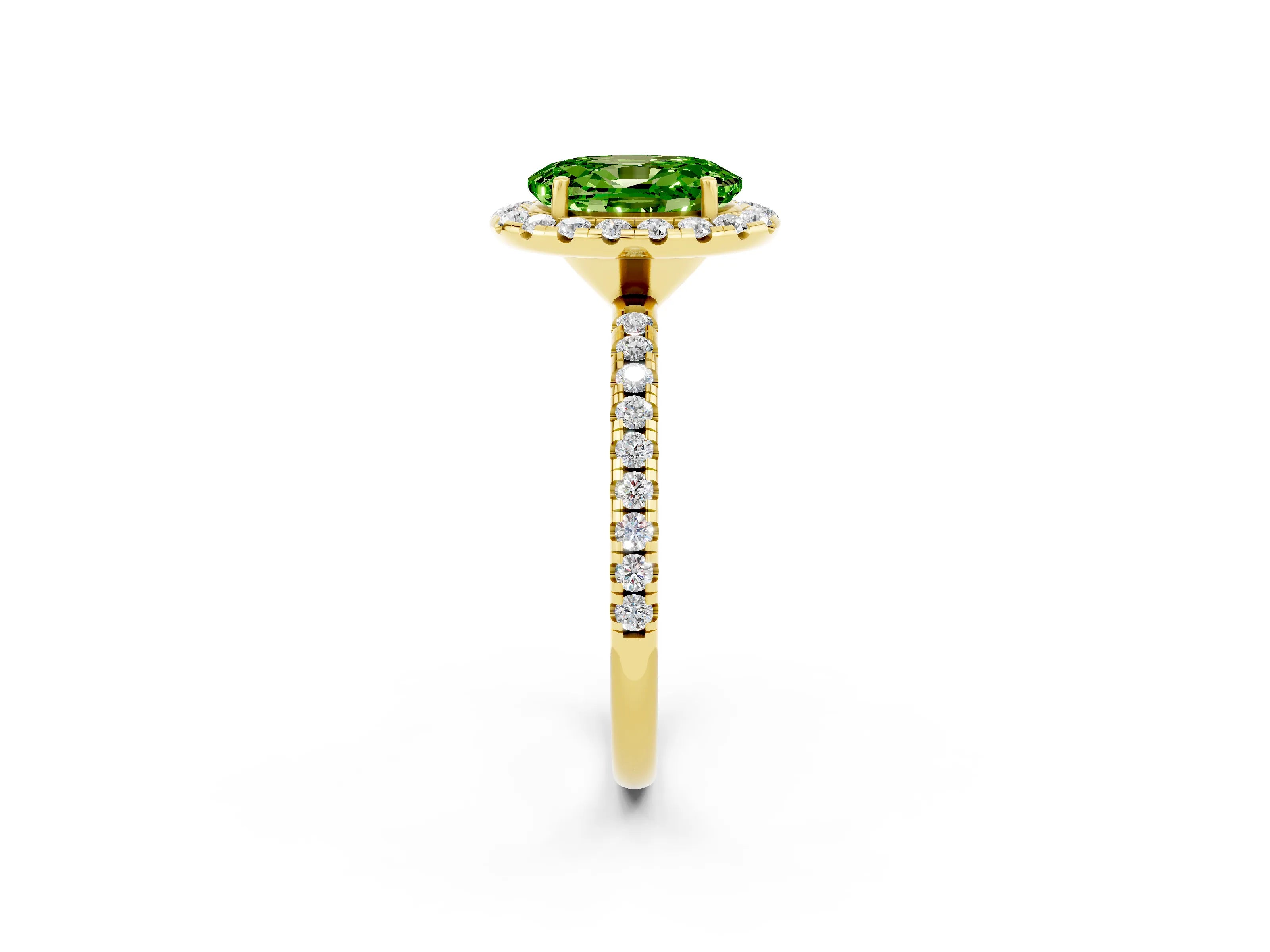 Yellow gold Oval Cut Cut Diamond Floral Halo Engagement Ring with Pavé Band and Prong Setting_2