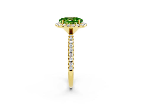 Yellow gold Oval Cut Cut Diamond Floral Halo Engagement Ring with Pavé Band and Prong Setting_2