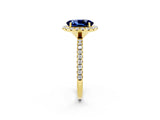 Yellow gold Oval Cut Cut Diamond Floral Halo Engagement Ring with Pavé Band and Prong Setting_2