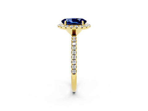 Yellow gold Oval Cut Cut Diamond Floral Halo Engagement Ring with Pavé Band and Prong Setting_2