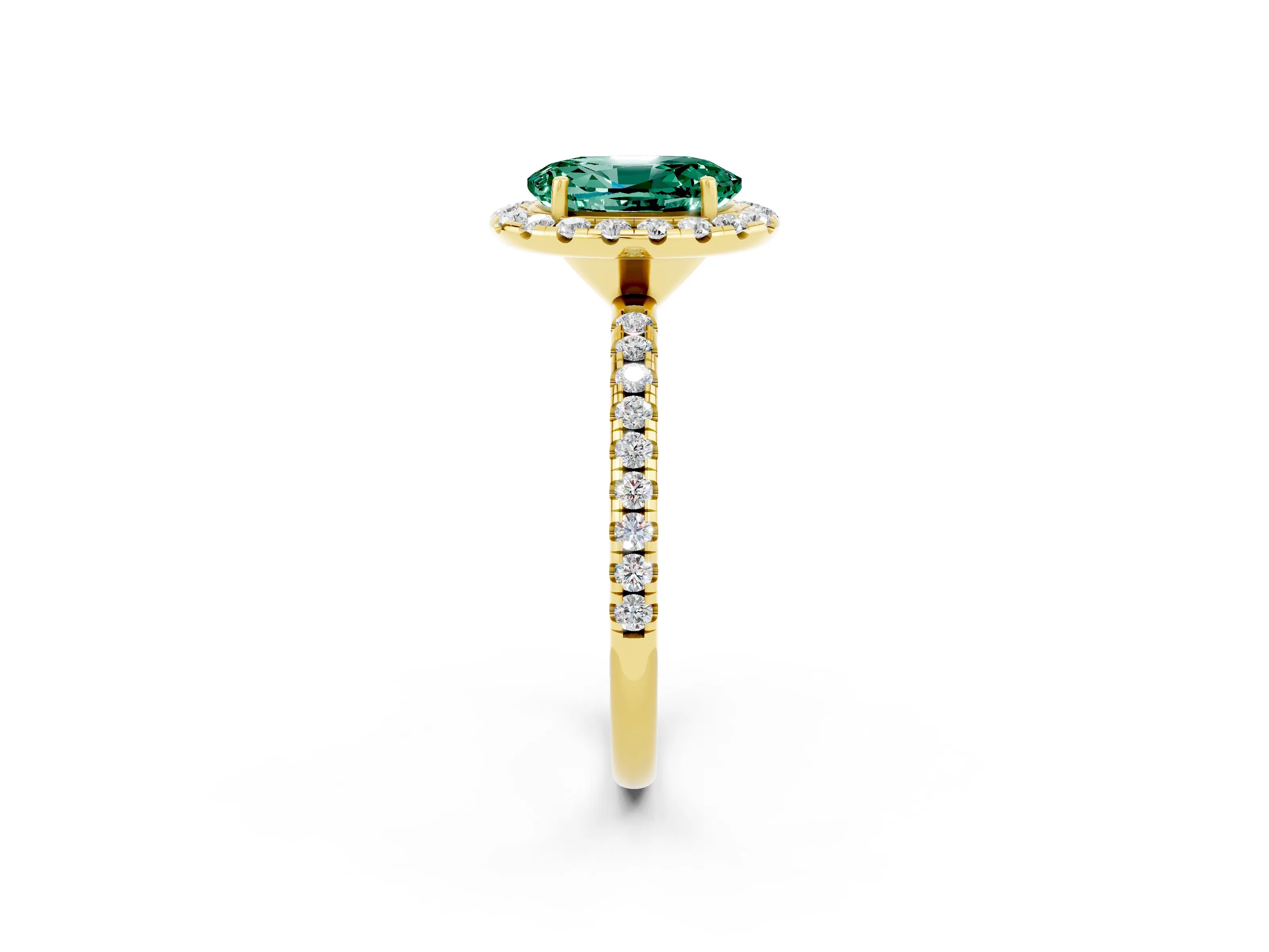 Yellow gold Oval Cut Cut Diamond Floral Halo Engagement Ring with Pavé Band and Prong Setting_2