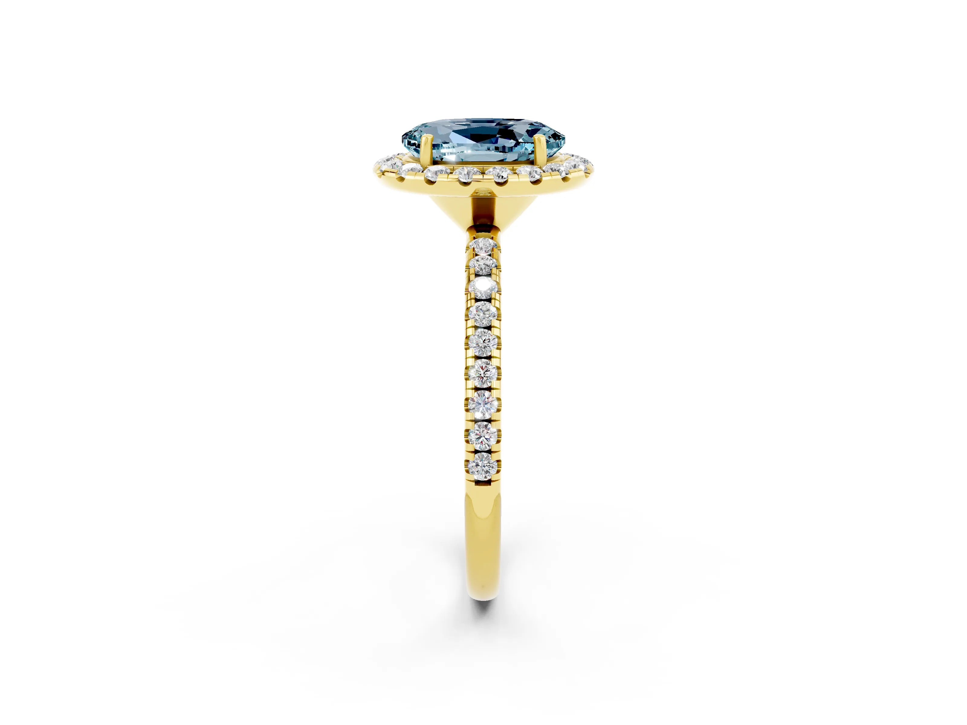 Yellow gold Oval Cut Cut Diamond Floral Halo Engagement Ring with Pavé Band and Prong Setting_2