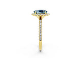 Yellow gold Oval Cut Cut Diamond Floral Halo Engagement Ring with Pavé Band and Prong Setting_2